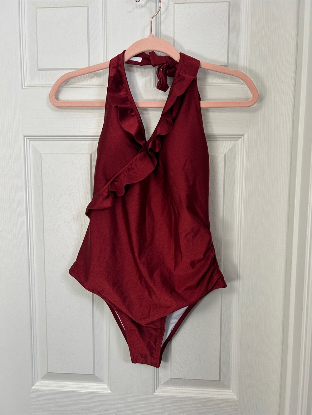 NWT Cupshe On A Whim Falbala One Piece Tie Halter Brick Red Women’s LARGE
